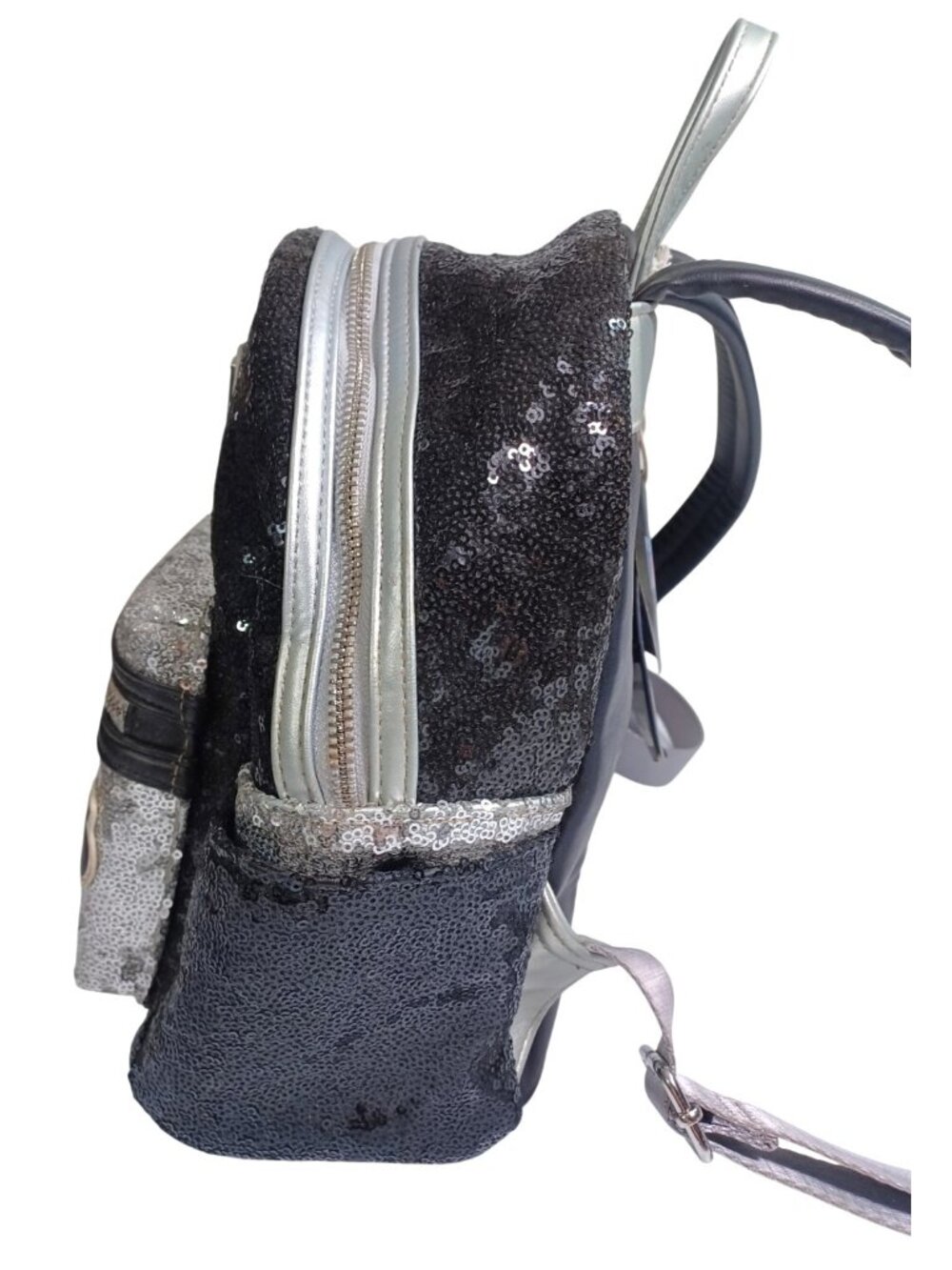 NWT Loungefly NFL Las Vegas Raiders Black Silver Sequin Bling Mini Backpack - Picture 4 of 8